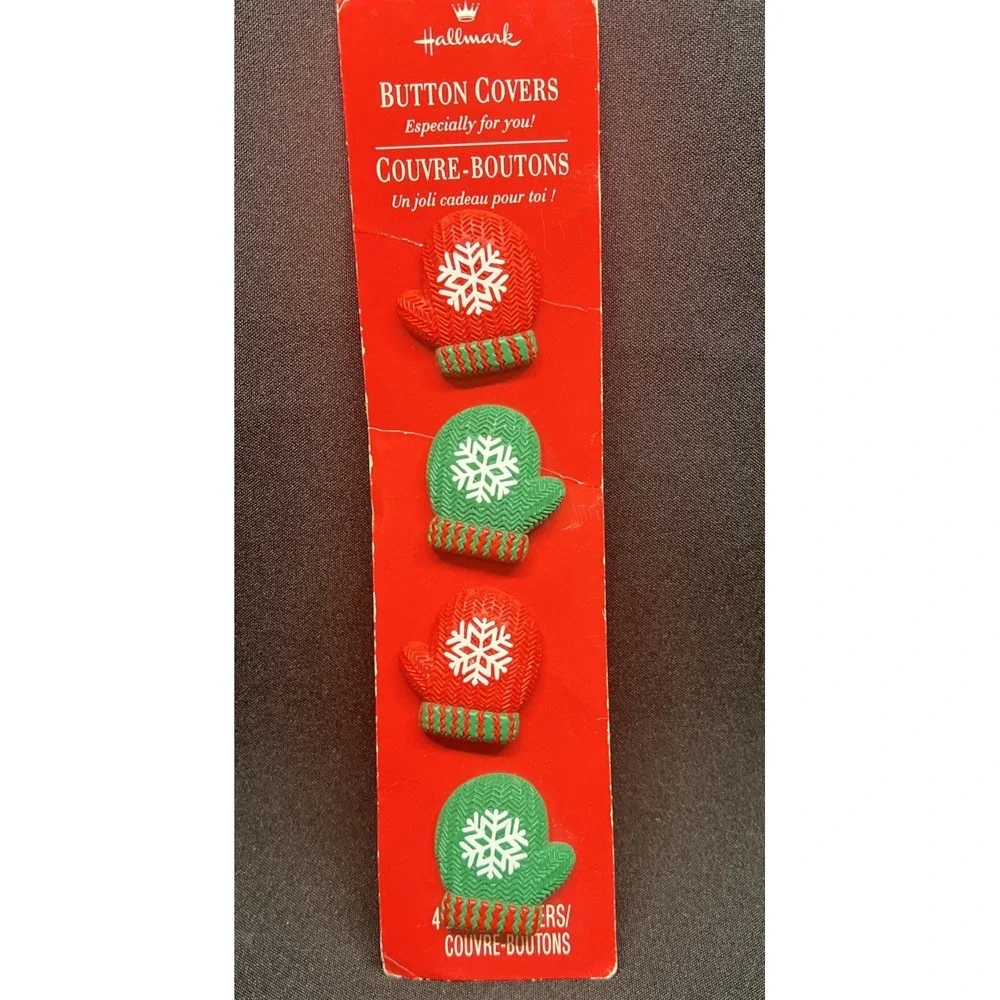 Vintage Hallmark Holiday Snowflake Mitten Button Covers Clip on Lot of 4 New